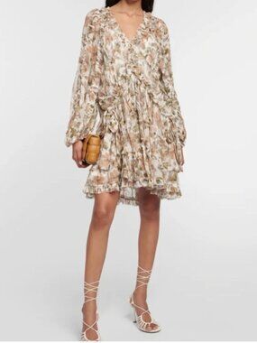 Zimmermann NWT Chintz Billow Frill Floral Ruffled Mini Dress Women's size 0P
